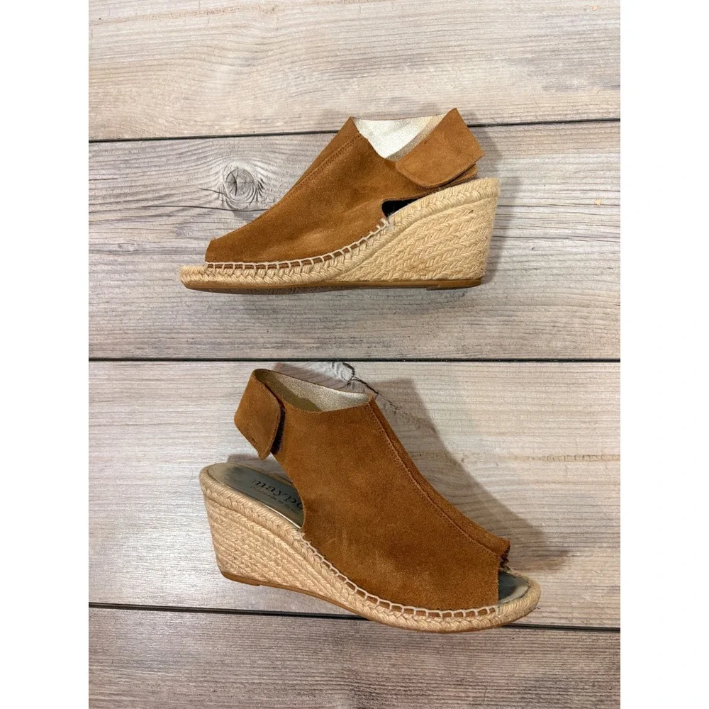 Maypol Suede Leather Espadrille Wedges Women's‎ 40 Peep Toe Chic Vacation Casual
